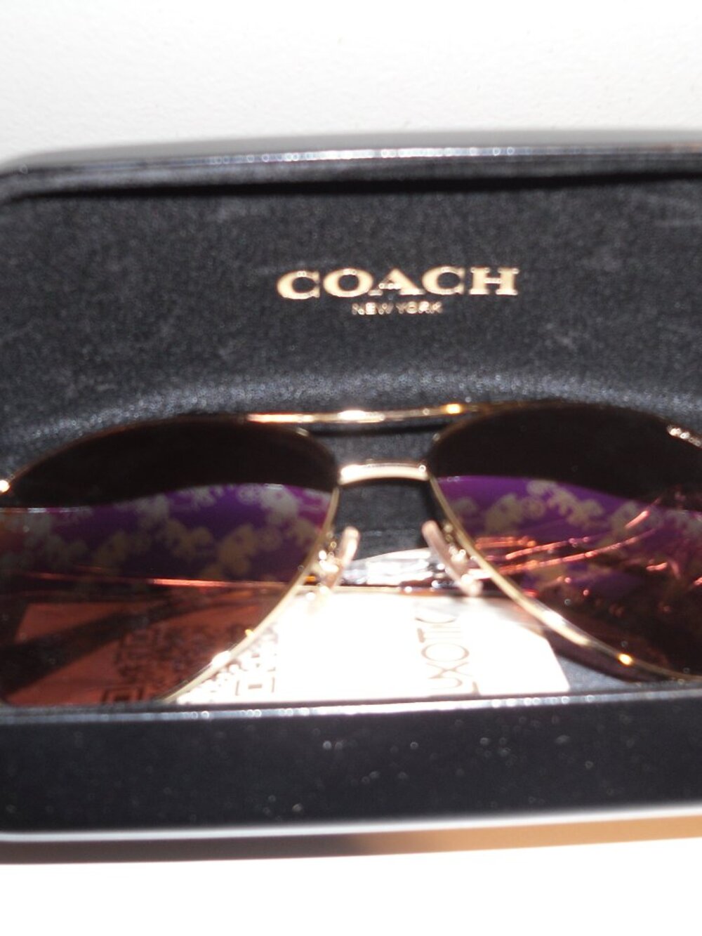 Coach OHC7079 Light Gold & Burgundy Mirror H&C Print Sunglasses – Women’s Design